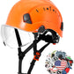 AOLAMEGS Construction Vented Hard Hats -Adjustable Vented Hard Hat with Visor for Men Women ABS Safety Helmet 6-Point Suspension Work Hardhats for Outdoor Height Industrial (Orange Clear Visor)