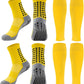 2 Set Anti-Slip Grip Soccer Socks with Shin Guard Sleeves, Sports Athletic Socks for Men Women