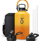 Trebo 128 oz 1 Gallon Water Bottle Insulated with Paracord Handle and Straw,Vacuum Stainless Steel Large Water Jug Keep Cold 48 Hours,Water Flask with 3 Lids for Men Women Sports,Gym, Orange