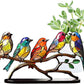 5 Birds on a Branch, Metal Desktop Decorations, Home Bird Decorations for Office, Window, Aviary, Garden, Gifts for Bird Lovers, Boxed Set.