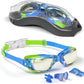 Kids Swim Goggles, Swimming Goggles for Kids with Nose Clip, Earplugs, Nose Bridge for Age 3-15