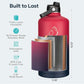 128oz Insulated Water Bottle, BUZIO Gallon Water Jug with Straw Lid and Carrying Sleeve (Cold for 48 Hrs) Stainless Steel Hydro Metal Canteen Water Flask, Ruby Red Navy
