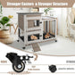 Rabbit Hutch Indoor 40" L Large 2 Story Outdoor Wooden Bunny Hutch with Run, 4 Metal Wheels & 2 Deeper Trays, UV-Proof Panel Rabbit Cage Guinea Pig Pet House for Small-Medium Animals