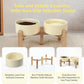 SPUNKYJUNKY Elevated Dog Bowls Ceramic, 6.1'' Dogs and Cat Food Water Bowls Raised with Non-Slip Bamboo Stand for Medium Sized Breed Microwave Dishwasher Safe - 28.7 OZ,Beige