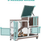 Rabbit Hutch Indoor for 2-4 Rabbits & Guinea Pigs，Bunny Cage with Slide-Out Plastic Trays，Wooden Small Animal Cage for Rabbits, Bunnies, and Guinea Pigs