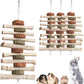 4 PCS Rabbit Chew Toys for Teeth Grinding, Delicious Bunny Cage Hanging Chew Toys, Natural Sweet Bamboo Chew Sticks and Timothy Grass Cake Hay Treats Maintaining Healthy Teeth for Rabbits