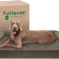 Furhaven Cooling Gel Dog Bed for Large Dogs w/ Removable Bolsters & Washable Cover, For Dogs Up to 125 lbs - Faux Fur & Velvet Sofa - Dark Sage, Jumbo Plus/XXL