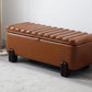 Kmax 45" Storage Bench PU Leather Entryway Bench Upholstered Ottoman Bench with Wavy Top & Safty Hinge for Bedroom Living Room Hallway, Brown