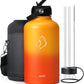 BUZIO 64oz Water Bottle, (Cold for 48 Hrs) Triple Wall Insulated Stainless Steel Leakproof Half gallon Jug/Flask with Straw Lid and Carry Bag for Sports Hiking, Camping, Yellow Orange