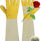 HANDLANDY Rose Pruning Gardening Gloves for Men Women, Thorn Proof Forearm Protection Leather Garden Gloves, Gardening Gifts for Gardeners (Yellow- goatskin, Medium (Pack of 1))
