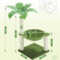 Small Cat Tree, 28" Cat Tower with Sisal Scratching Posts and Coconut Leaves for Indoor Small Cats, Large Hammock and Dangling Ball for Kittens, Green