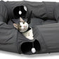 XxingSheep 4 Ways Shuttled XL Cat Tunnel Bed for Indoor Cats Peekaboo Cat Cave Donut with Cool Mat (Dark Gray)