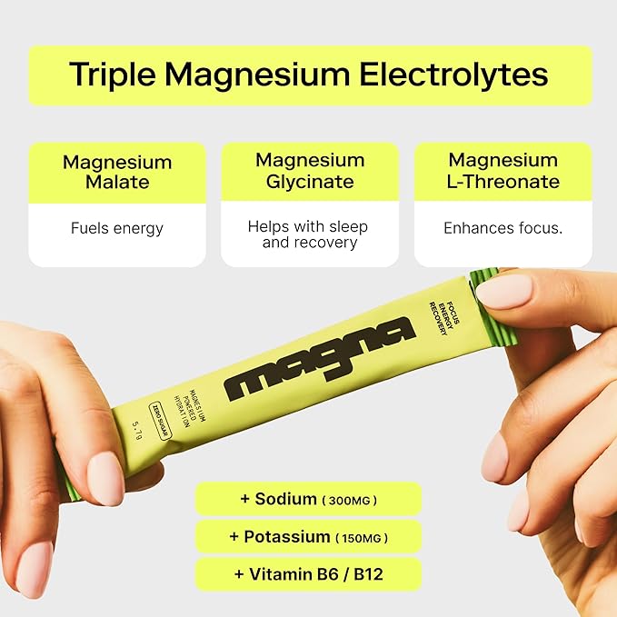 MAGNA Electrolyte Powder Drink Mix for Hydration, Energy & Focus Support with Magnesium L Threonate, Malate & Glycinate, Sodium, Potassium, Vitamin D, B6 & B12, Summer Berries Flavor, 28 Servings