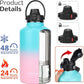Water Bottle Insulated 32oz 40oz 64oz 128oz Straw Lid Spout Lid & 3 Lids, Leak Proof, Vacuum Insulated,Stainless Steel Water Bottle Wide Mouth for Sports, Gym or Office