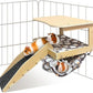 Guinea Pig Hideout，Natural Wood Removable Guinea Pig Bed, Small Animal Habitat with Hanging Hammock/Staircase/Cushion, Suitable for Small Animals to Hide, Rest, Play
