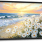 Large Beach Daisy Wall Art, Framed Coastal Beach Wall Decor for Living Room, Oversized Sunrise Canvas Painting Seascape Pictures Home Decoration for Living Room Bedroom Office 36"x24"
