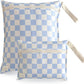 mushie Water Resistant Wet Bags | Large & Small Reusable Storage Bag for Baby Items and Travel | Zippered Pockets with Handle | Machine Washable, Set of 2 (Blue Check)