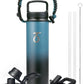 Trebo 24 oz Water Bottle Insulated with Lid and Straw,Double Wall Vacuum Stainless Steel Metal Tumbler Sports Flask with Paracord Handle, Keep Cold 48 Hours Water Cup with 3 Lids, Indigo/Black