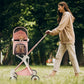 MoNiBloom 3 in 1 Pet Stroller with Adjustable Handle, Jogging Stroller w/Detachable Carrier & Lightweight Aluminum Frame for Dogs Cats, Soft Pink