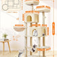Taoqimiao Cat Tree, 66.2-Inch Cat Tower for Indoor Cats, Plush Multi-Level Cat Condo with 7 Scratching Posts, 2 Perches, 2 Caves, Hammock, 2 Pompoms, Beige MS013M
