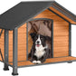 Aivituvin Dog House with Anti-Chewing Metal Frame Outdoor Large Wooden Dog Kennel Outside with Overhang Roof Large Porch Weatherproof
