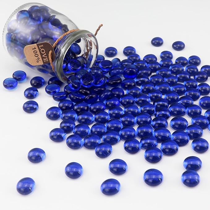 0.96LB Glass Beads Vase Filler Aquarium Gravel Decor Flat Glass Marbles Gems Pebbles Fish Tank Rocks Home Decorative Art Craft - Cobalt Blue