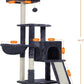 Heybly Cat Tree with Cat Self Groomer Brush, Cat Tower Condo for Indoor Cats with Padded Plush Perch, Cat House with Basket Scratching Board Post, Smoky Gray HCT005SG