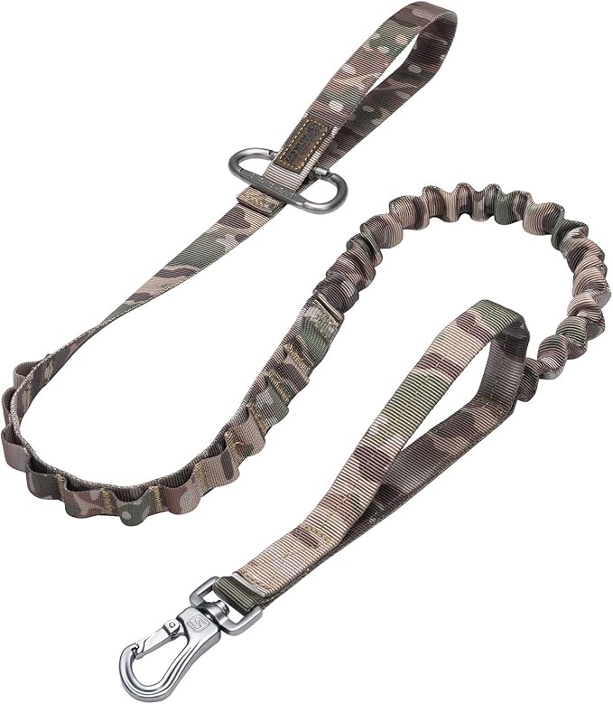 EXCELLENT ELITE SPANKER Bungee Dog Leash Tactical Nylon Adjustable Tactical No Pull Leads Rope for Dogs Quick Release Military Rope with 2 Control Handle (MCP)