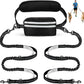 Hands Free Dog Leash with Pouch, Double Leash for Two Dogs, Retractable Bungee with Double Padded Handles, Dog Waist Leash for Dog Walking,Dog Walking Accessories,Black Grey