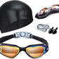 Swim Goggles Swimming Goggles No Leaking with Nose Clip, Earplugs, Swim Cap and Case for Men Women