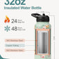 32oz Insulated Water Bottle,Stainless Steel Vacuum Water Bottle, BPA-Free & Leakproof -with Paracord Handle,Strap,Straw Spout Lids, Water Jug for Gym Sports,Christmas Gifts for Women