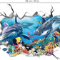 decalmile 3D Under The Sea Dolphin Fish Wall Decals Ocean Turtle Seaweed Broken Wall Stickers Boys Bedroom Living Room Bathroom Wall Decor