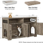 Cat Litter Box Enclosure for 2 Cats, 47" Hidden Litter Box Furniture Cat Washroom with Double Large Room, Farmhouse Indoor Litter Box Cabinet TV Stand, Grey