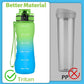 OLDLEY 25 oz Water Bottle, Motivational Water Bottle with Time Marker, Sports Water Bottle With Strap, Leakproof & BPA Free Large Water Bottles for School, Gym, Travel, Outdoor, Tritan,Green&Blue