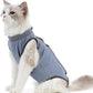 Cat Surgery Recovery Suit Cat Onesie for Cats After Surgery Spay Surgical Abdominal Wound Skin Diseases E-Collar Alternative Wear (Grey-Blue-L)