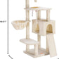 Heybly Cat Tree, Cat Tower for Indoor Cats with Scratching Board, Multi-Level Cat Furniture Condo with Feeding Bowl, Beige HCT010M
