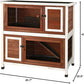 TRIXIE natura Outdoor Double Rabbit Hutch - Indoor Small Animal House, Bunny Cage with Two Sleeping & Play Areas - Includes a Non-Slip Ramp Hinged Roof & Two Pull-Out Trays - in Auburn