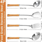 Pleafind 4-Pcs Cooking Utensils Set, Stainless Steel Kitchen Utensils with Wooden Hanlde, Kitchen Essentials Set Include Wok Ladle, Slotted Spoon, Wok Spatula and Slotted Spatula, Dishwasher Safe