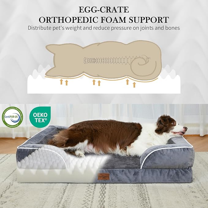 Comfort Expression Small Dog Beds Waterproof Orthopedic Foam Dog Sofa Beds for Medium Dogs Comfy Pet Bed with Washable Removable Cover & Non-Slip Bottom(Small,Dark Grey)
