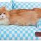 Hollypet Fluffy Plush Dog Cat Pet Couch Soft Calming Sofa Bed for Medium Small Cats and Dogs, Blue and White