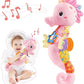 Baby Toys 0 to 12 Months, Musical Stuffed Animal Activity Soft Toys with Multi-Sensory Crinkle, Rattle and Textures,Infant Tummy Time Toys for Newborn Girls, Seahorse, Pink