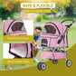 3-Wheels Pet Strolling Cart for Small Medium Dogs and Cats with Storage Basket,Holder, Foldable Pet Stroller with Waterproof Cover, Breathable Mesh for All-Season, Pink