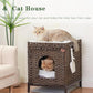 Cat Litter Box Enclosure Hidden Litter Box Furniture with Metal Heightened Feet, Rattan Handwoven Cat House with Litter Mat, Hidden Litter Box Furniture for Bedroom Living Room Brown