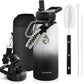 Insulated Water Bottle 32 oz, Triple Wall Vacuum Stainless Steel (Cold for 48 Hrs), Leak Proof & Non-BPA, Modern Water Flask Jug with Paracord Handle & Straw Spout Lids, Ombre: White/Black