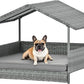 Wicker Dog House Outdoor Indoor with Canopy, Elevated Dog Shelter & Dog Bed with Light Gray Cushion, Water-Resistant Raised Pet House for Small Medium Dogs, Rattan Dog Cot for Deck, Patio, Yard, Pool
