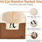 Amazon Basics Pet Car Booster Bucket Seat for Small Pets up to 25lbs, Machine Washable Cover, Clip-On Safety Leash, 18" x 18" x 16", Tan