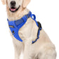 Funfox Dog Harness No Pull, Adjustable Pet Vest Harness, Super Soft Material with Vertical Handle Easy Control, Reflective Night Walking, 2 Leash Clips for Large Dogs, Blue, L