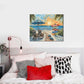 Beach Ocean Bathroom Pictures Wall Art, Seaside Coastal Bathroom Wall Decor, Sunrise Framed Painting Canvas Artwork for Bedroom Living Room Decorations 20"L x 16"W
