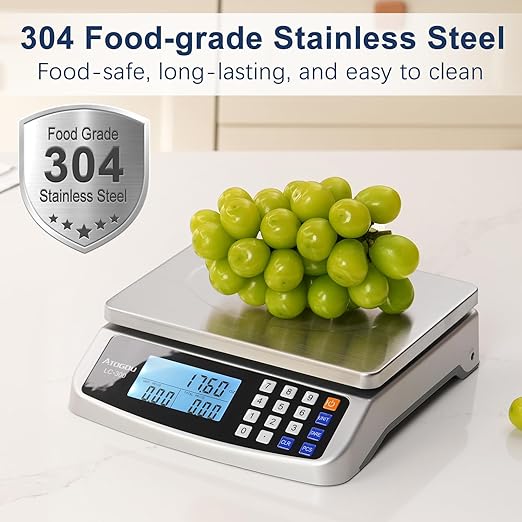 110lb Food Scale, Commercial Kitchen Scale with Price Computing, Plug-in Usable, 0.05oz/1g, 304 Stainless Steel, for Cooking, Vegetables, Farm, Industry, Counting. LC300