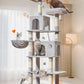 Taoqimiao Large Cat Tree，73-Inch Cat Tree Tower with 9 Scratching Posts for Indoor Cats, 2 Large Cat Condo with Hammock, Hanging Basket, 2 Extended Platform, Light Gray MS013XLW